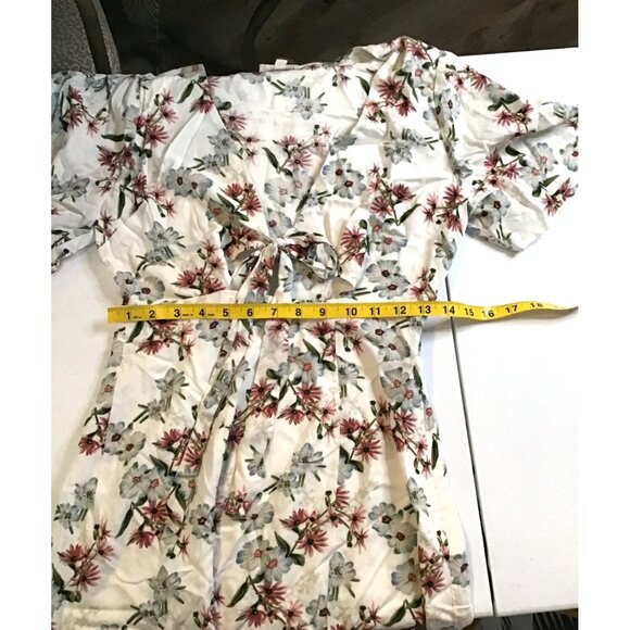 COTTON CANDY LA WOMENS WHITE FLORAL MINI DRESS SHORT SLEEVE TYE FRONT SIZE SMALL - Picture 8 of 9